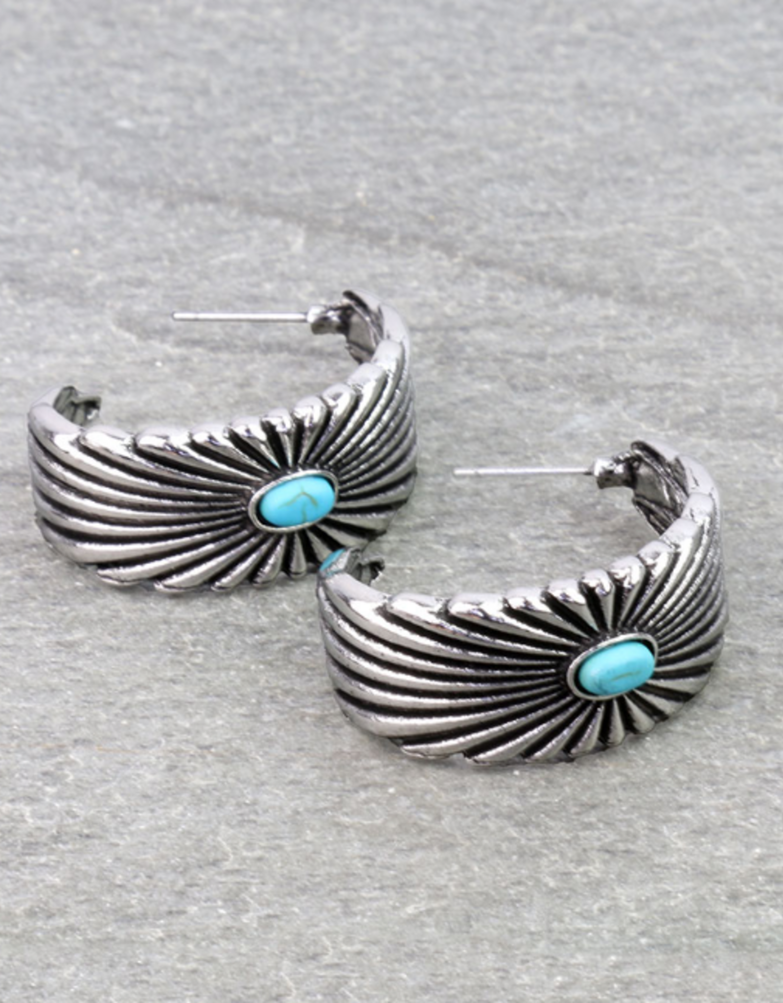 METAL CONCHO HOOP WITH TURQUOISE STONE EARRINGS