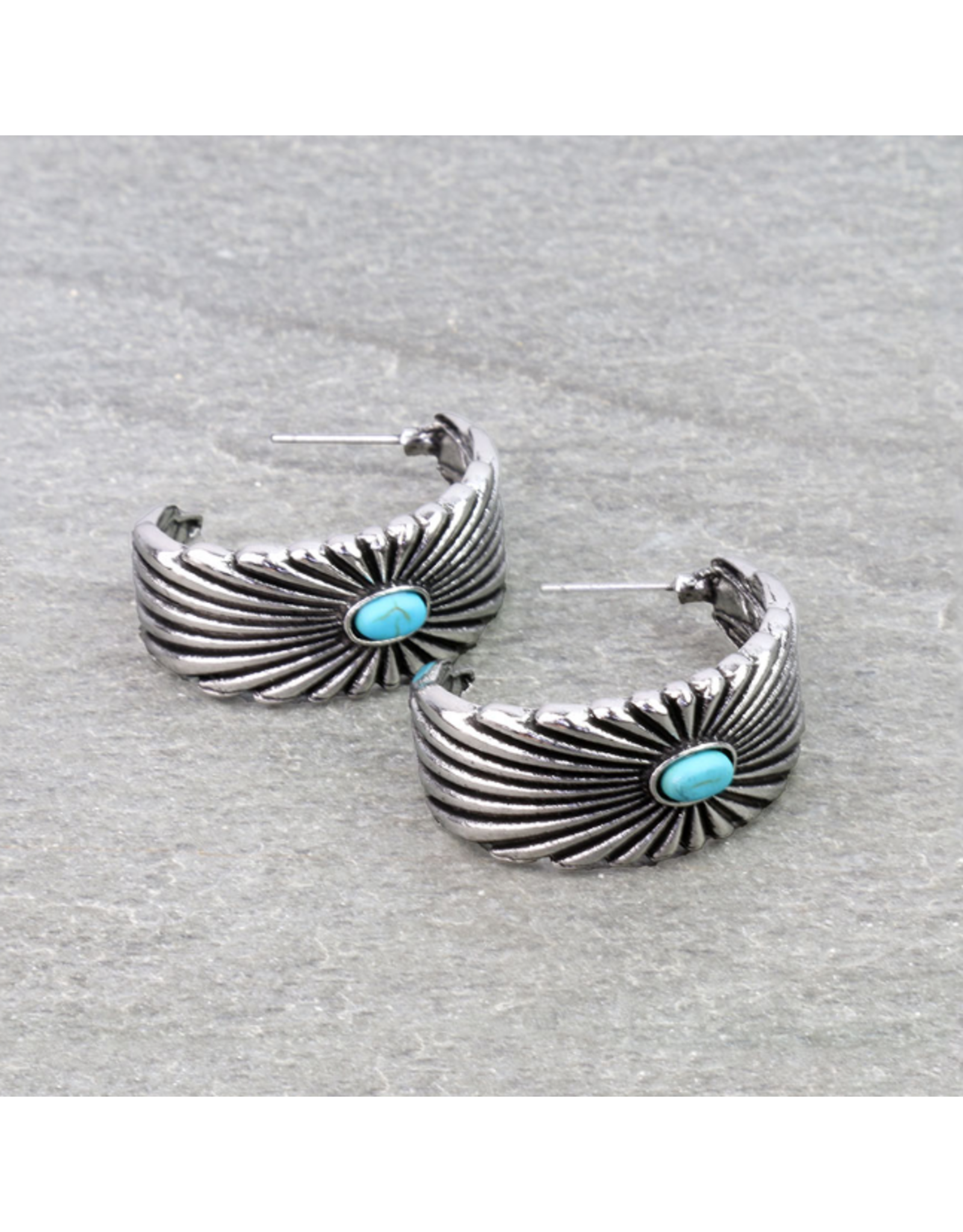METAL CONCHO HOOP WITH TURQUOISE STONE EARRINGS