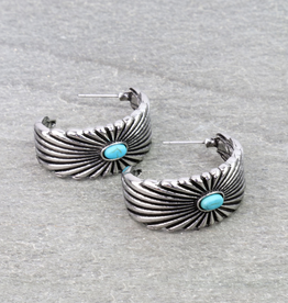 METAL CONCHO HOOP WITH TURQUOISE STONE EARRINGS