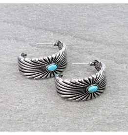 METAL CONCHO HOOP WITH TURQUOISE STONE EARRINGS