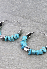 TURQUOISE CHIP STONE HOOP EARRINGS 1.75"