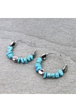 TURQUOISE CHIP STONE HOOP EARRINGS 1.75"