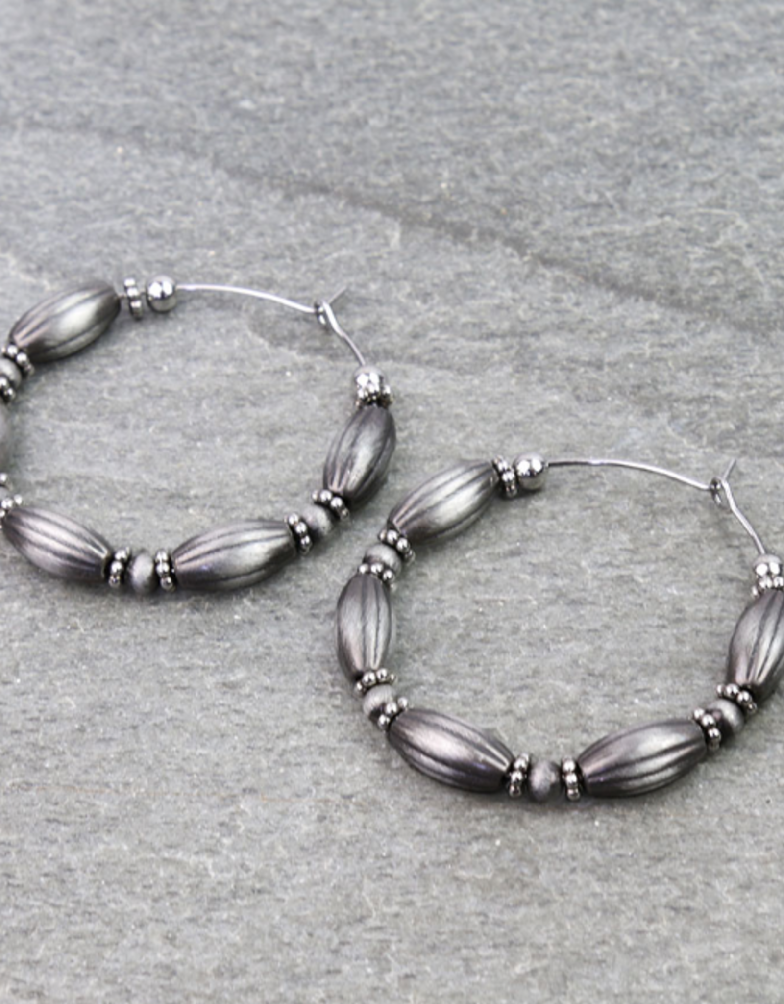 1.75" NAVAJO PEARL & BEAND HOOP EARRINGS