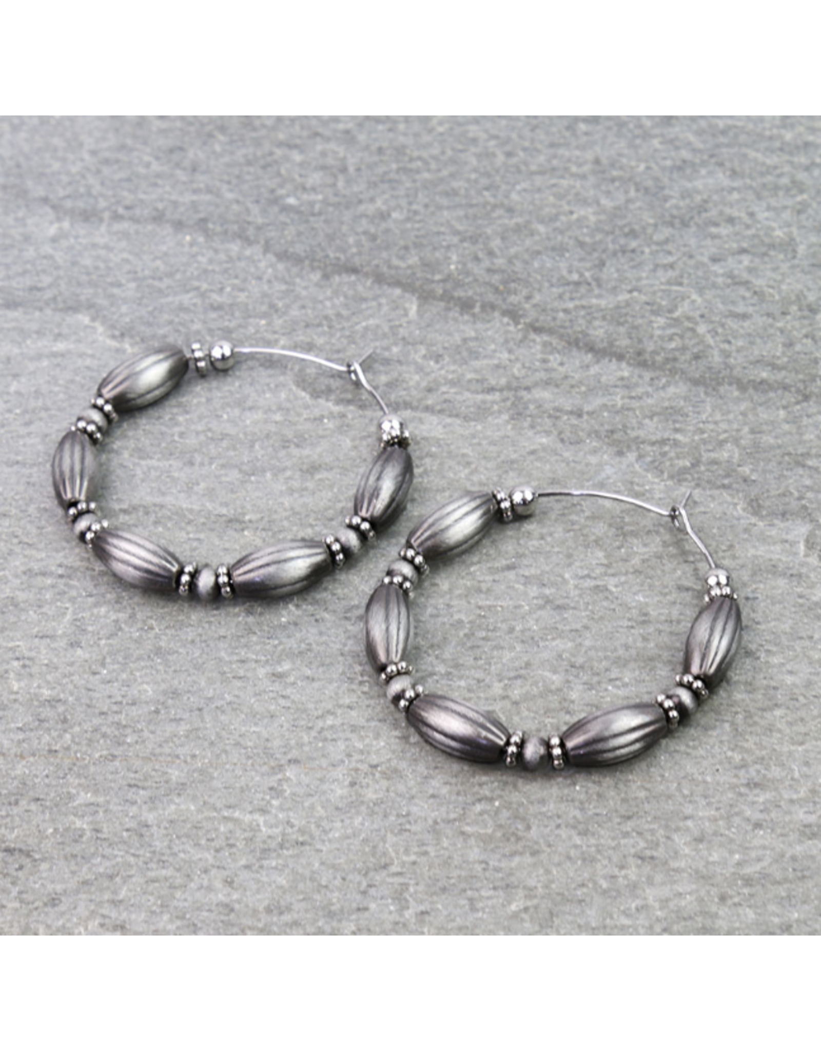 1.75" NAVAJO PEARL & BEAND HOOP EARRINGS