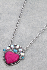 NECKLACE HEART PINK HEAT WITH CRYSTALS