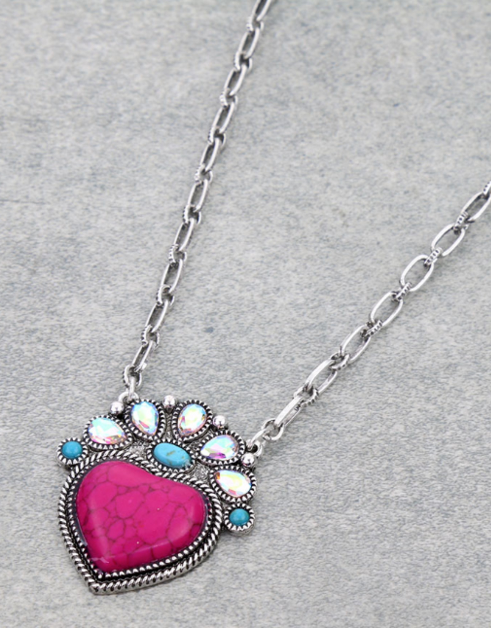 NECKLACE HEART PINK HEAT WITH CRYSTALS