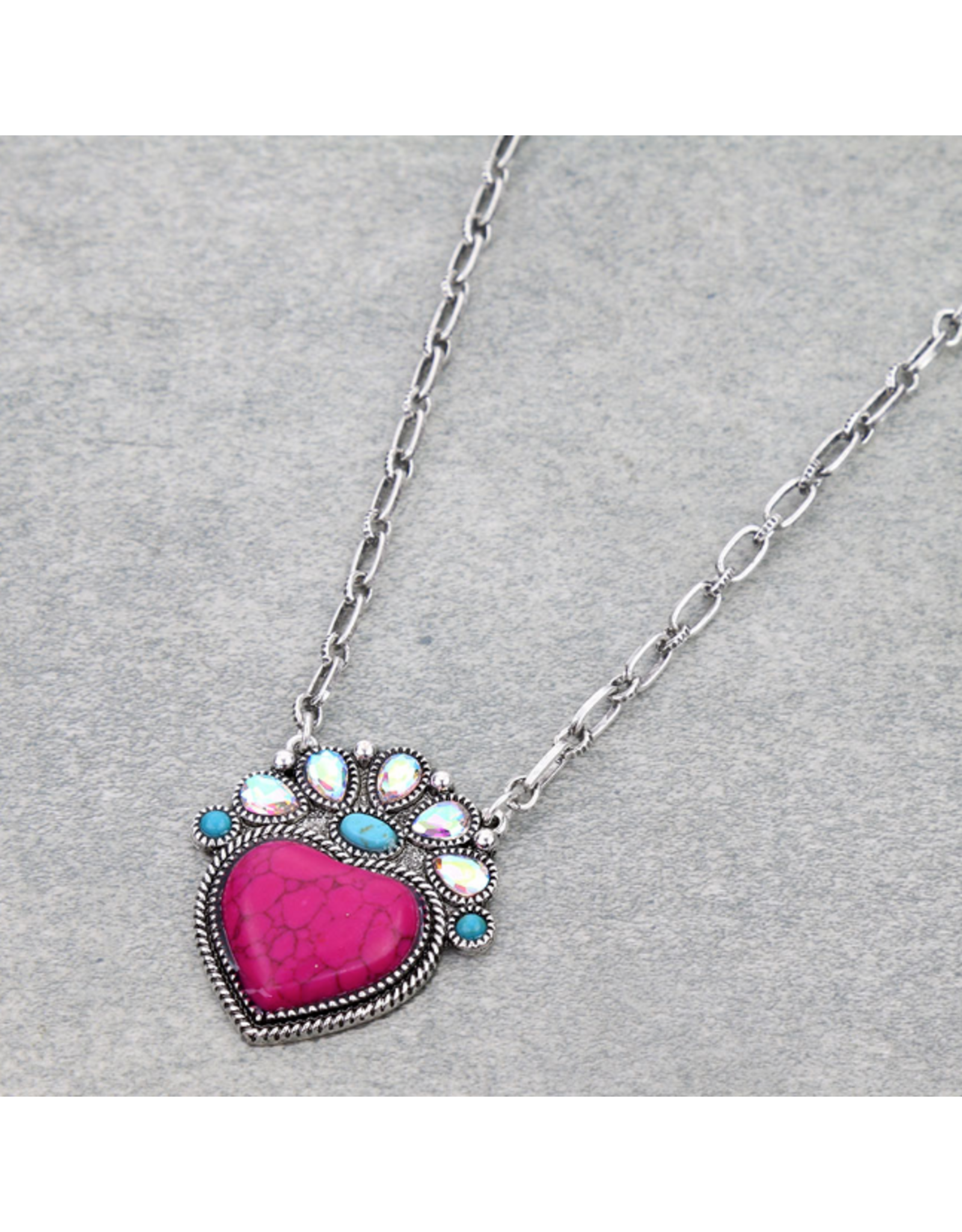 NECKLACE HEART PINK HEAT WITH CRYSTALS