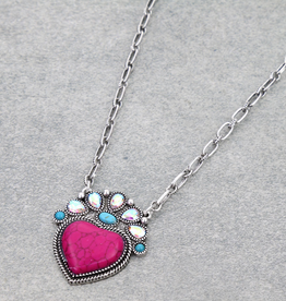 NECKLACE HEART PINK HEAT WITH CRYSTALS