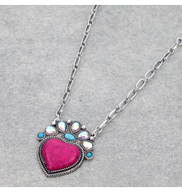 NECKLACE HEART PINK HEAT WITH CRYSTALS