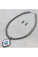 AZTEC PENDANT WITH NAVAJO PEARL NECKLACE