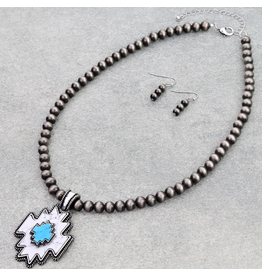 AZTEC PENDANT WITH NAVAJO PEARL NECKLACE