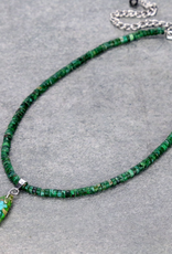 15" GREEN BEADS WITH TEARDROP PENDANT