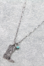 NECKLACE SILVER ENGRAVED COWBOY BOOT WITH TURQUOISE STONE