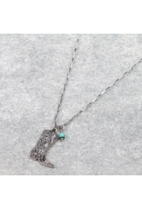 NECKLACE SILVER ENGRAVED COWBOY BOOT WITH TURQUOISE STONE