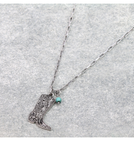 NECKLACE SILVER ENGRAVED COWBOY BOOT WITH TURQUOISE STONE
