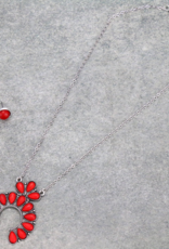 NECKLACE AND EARRINGS RED SQUASH BLOSSOM ON CHAIN