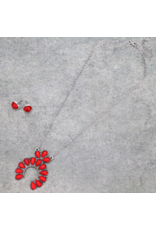 NECKLACE AND EARRINGS RED SQUASH BLOSSOM ON CHAIN