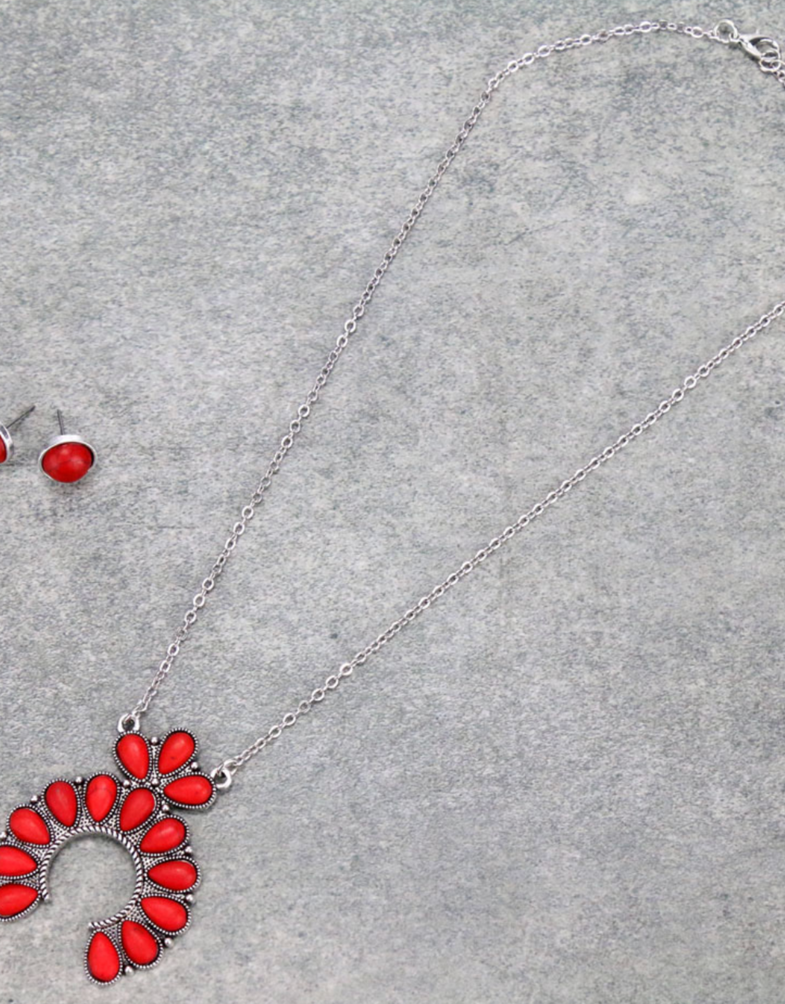 NECKLACE AND EARRINGS RED SQUASH BLOSSOM ON CHAIN