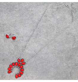 NECKLACE AND EARRINGS RED SQUASH BLOSSOM ON CHAIN