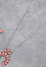 NECKLACE AND EARRINGS PINK  SQUASH BLOSSOM ON CHAIN