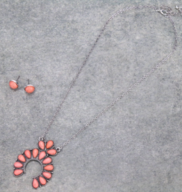 NECKLACE AND EARRINGS PINK  SQUASH BLOSSOM ON CHAIN