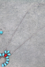 NECKLACE AND EARRINGS TURQUOISE & RED  SQUASH BLOSSOM