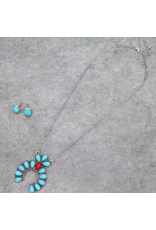 NECKLACE AND EARRINGS TURQUOISE & RED  SQUASH BLOSSOM