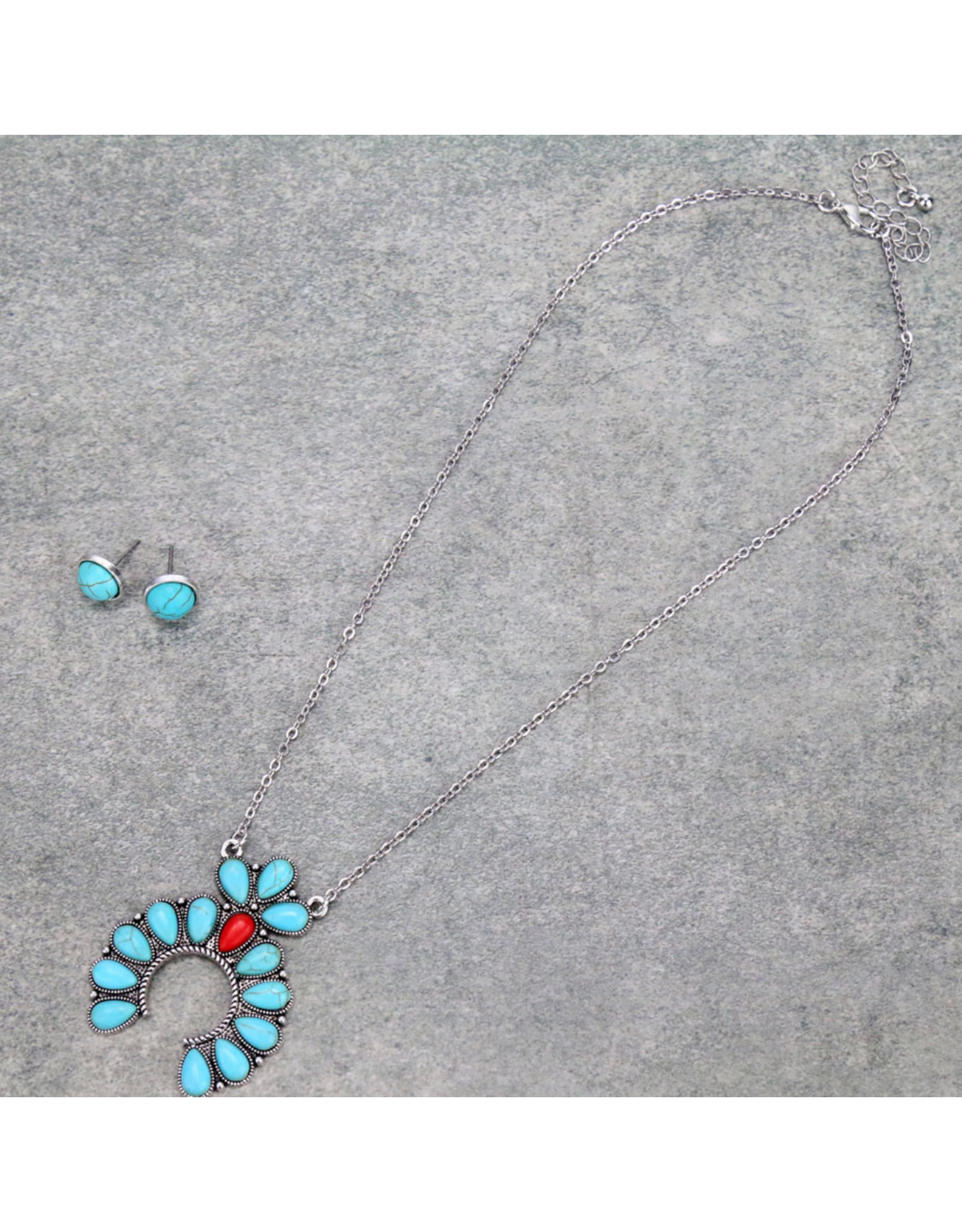 NECKLACE AND EARRINGS TURQUOISE & RED  SQUASH BLOSSOM