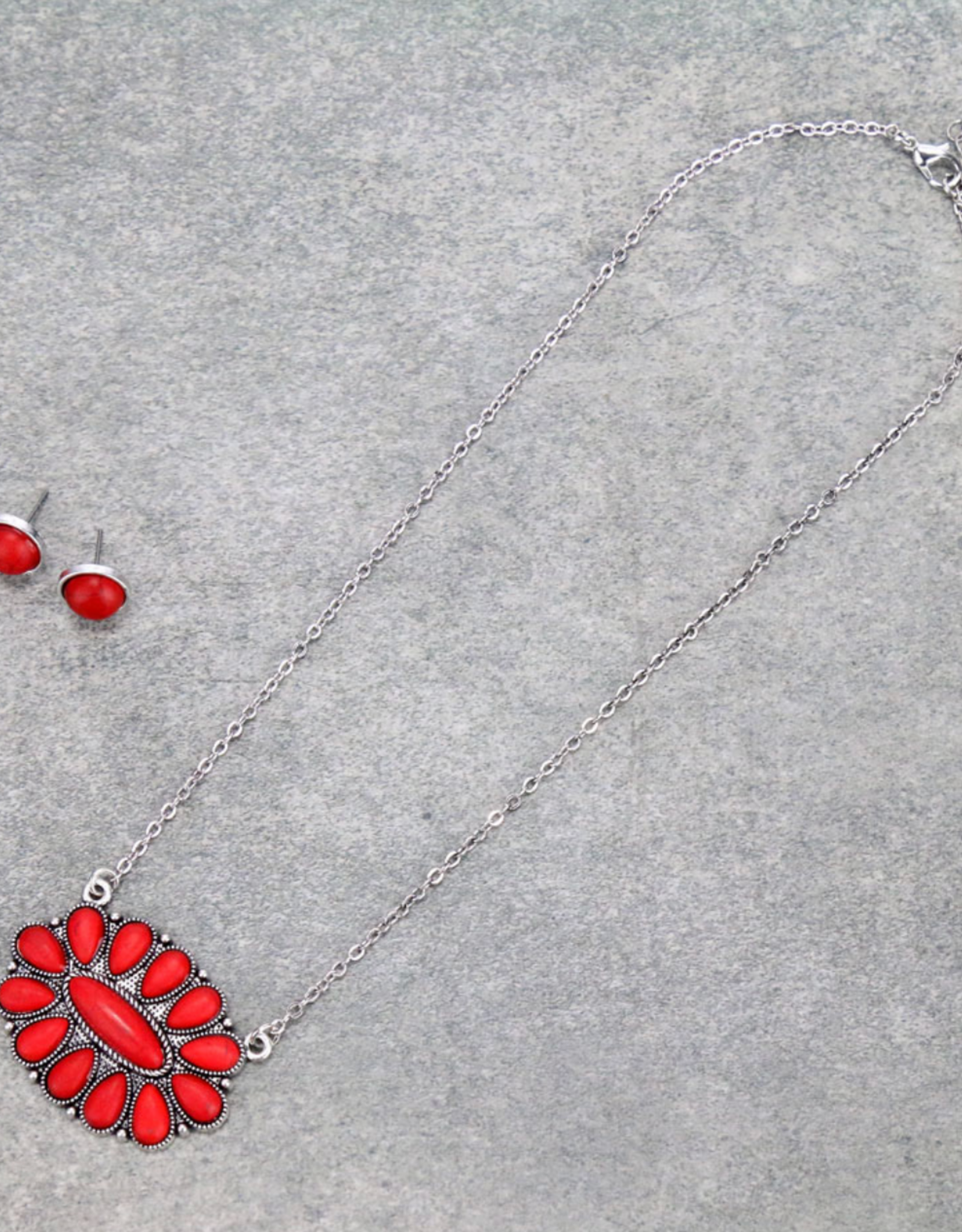 NECKLACE AND EARRINGS RED CONCHO ON CHAIN
