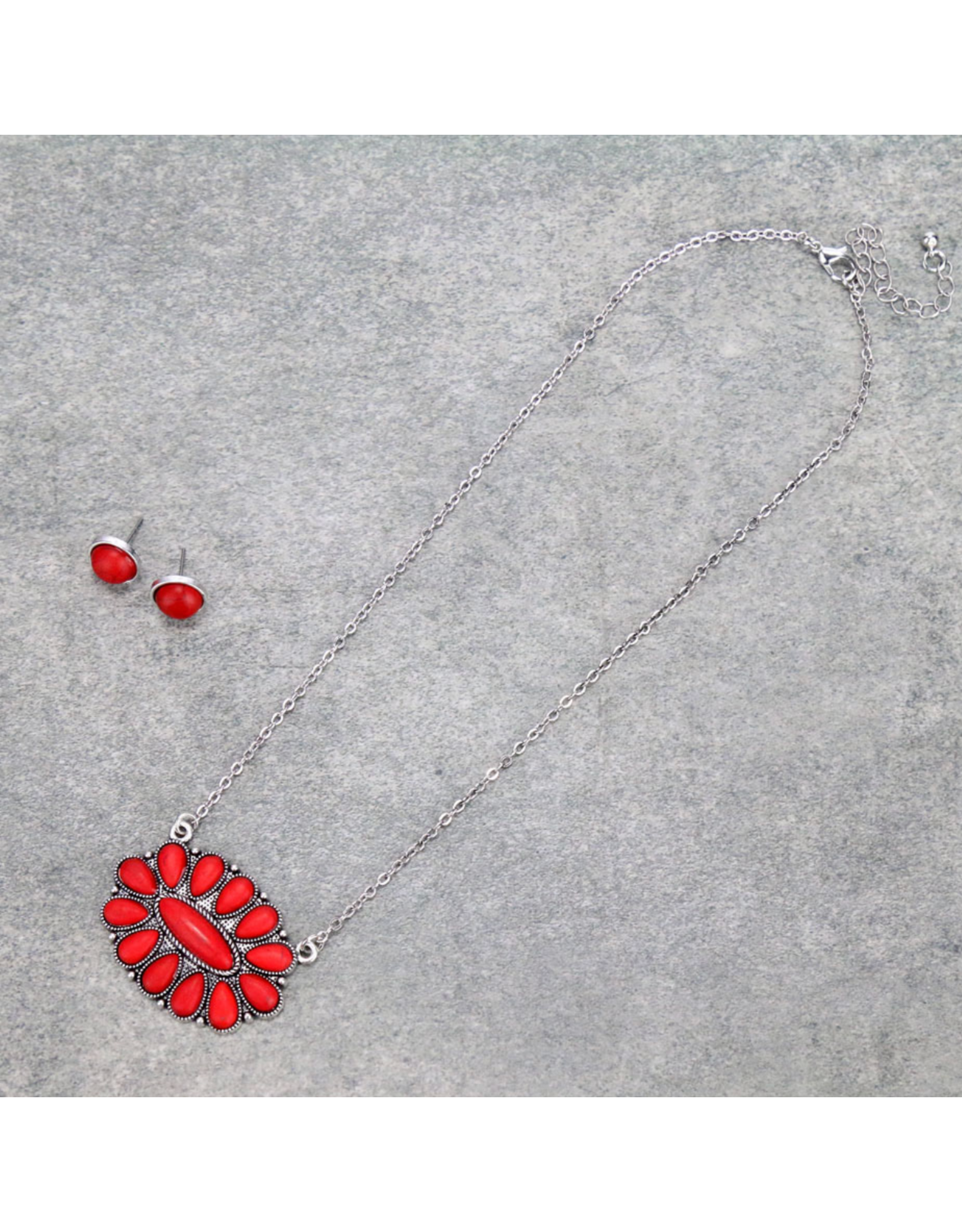 NECKLACE AND EARRINGS RED CONCHO ON CHAIN