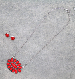NECKLACE AND EARRINGS RED CONCHO ON CHAIN