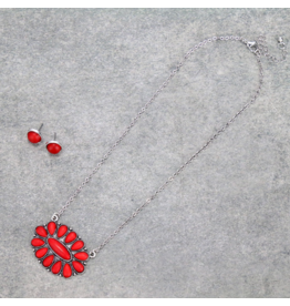 NECKLACE AND EARRINGS RED CONCHO ON CHAIN