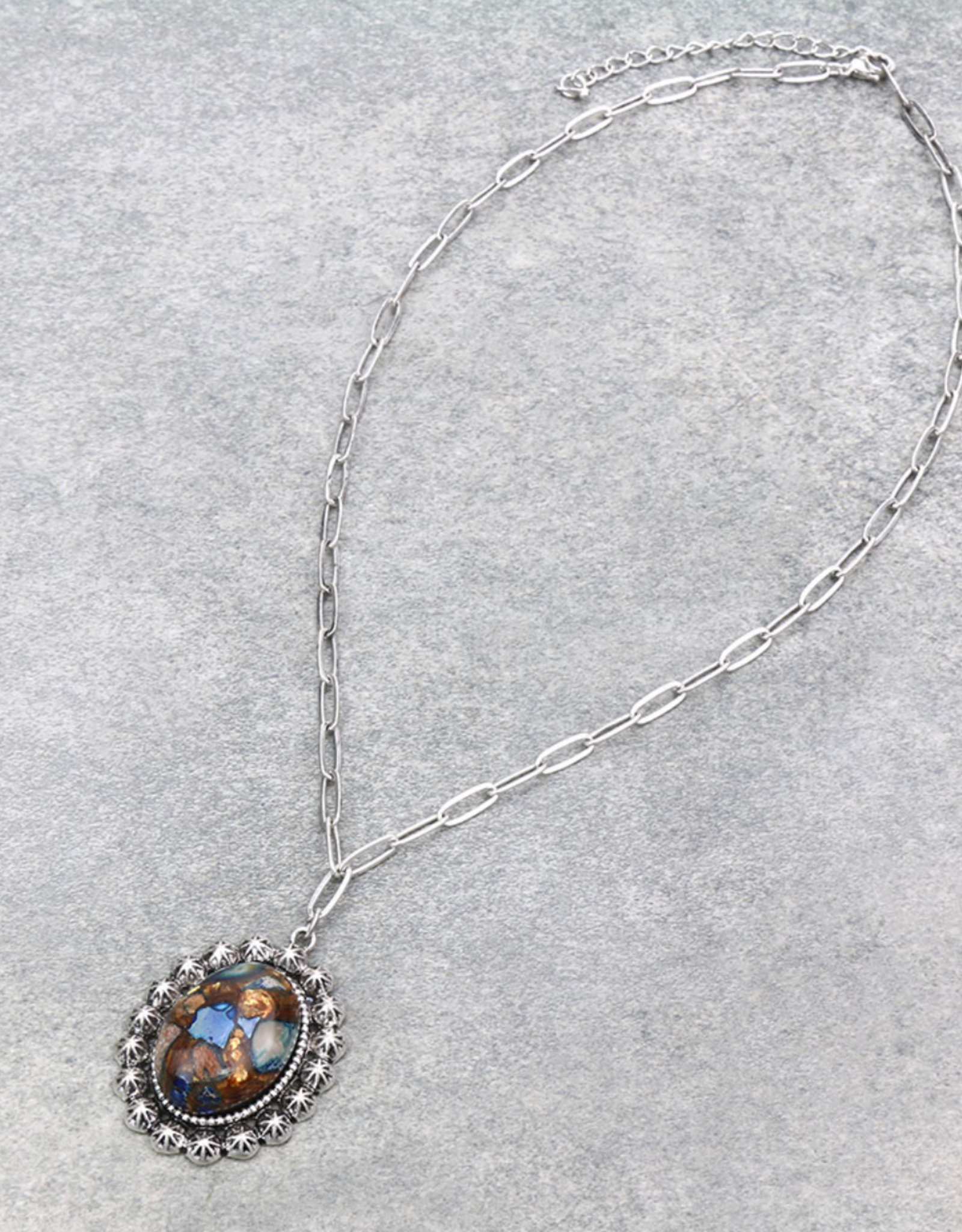 NECKLACE BROWN AND BLUE GEMSTONE PENDANT