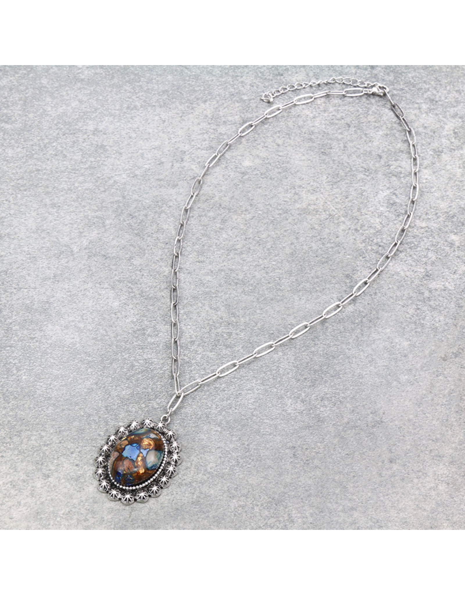 NECKLACE BROWN AND BLUE GEMSTONE PENDANT