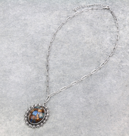 NECKLACE BROWN AND BLUE GEMSTONE PENDANT