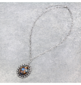 NECKLACE BROWN AND BLUE GEMSTONE PENDANT