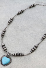 NAVAJO PEARL NECKLACE WITH TURQUOISE HEART PENDANT