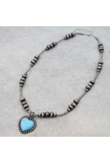 NAVAJO PEARL NECKLACE WITH TURQUOISE HEART PENDANT