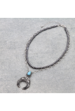 2 ROW SQUASH BLOSSOM AND NAVAJO PEARL NECKLACE