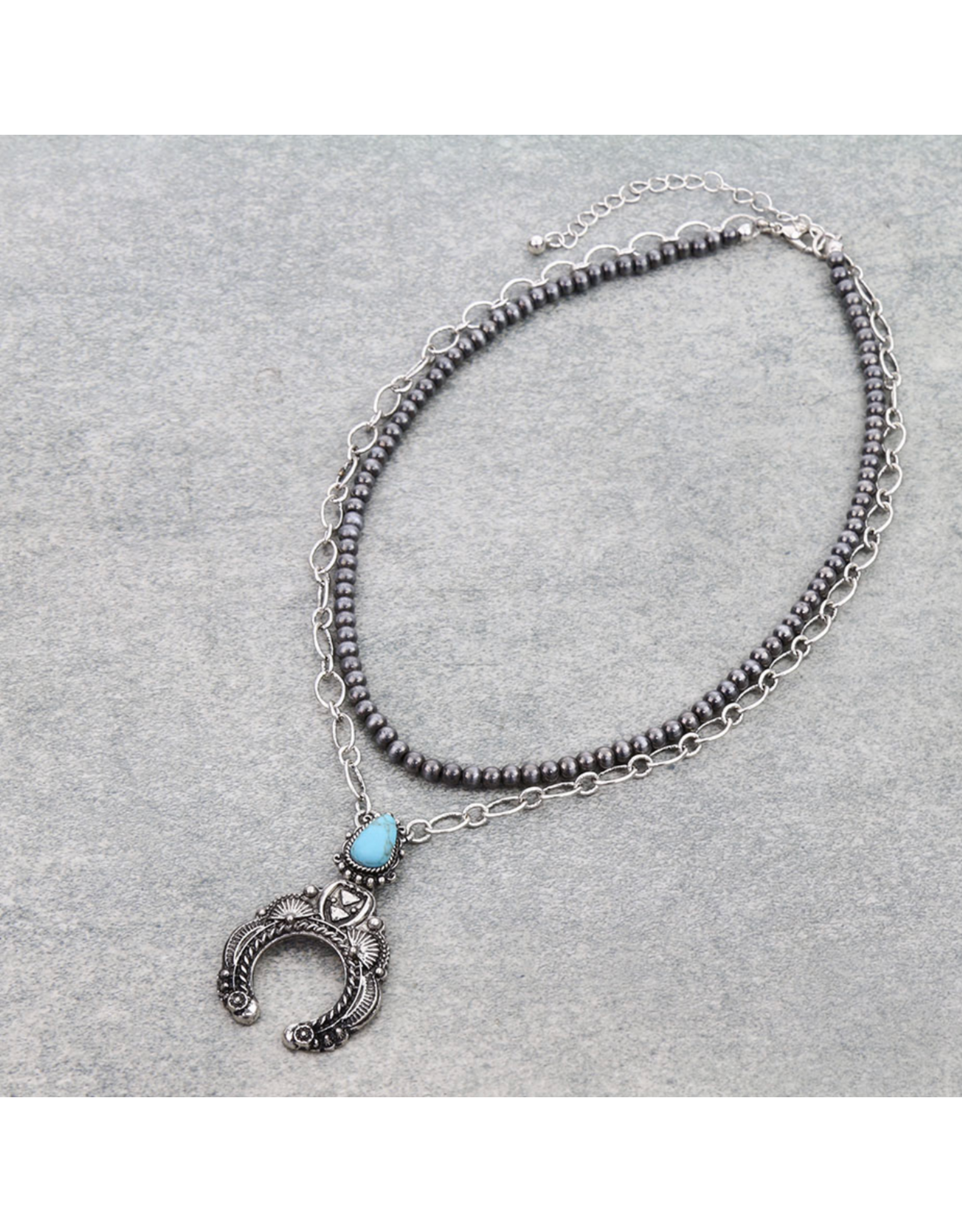 2 ROW SQUASH BLOSSOM AND NAVAJO PEARL NECKLACE