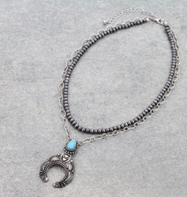 2 ROW SQUASH BLOSSOM AND NAVAJO PEARL NECKLACE