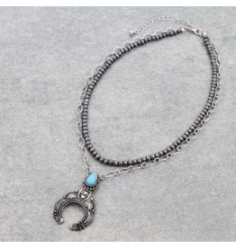 2 ROW SQUASH BLOSSOM AND NAVAJO PEARL NECKLACE