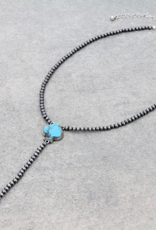 NAVAJO PEARL LARIAT NECKLACE WITH TURQUOISE STONE
