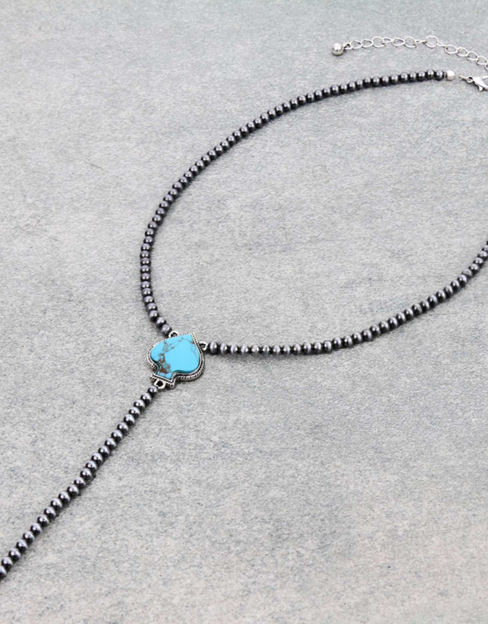 NAVAJO PEARL LARIAT NECKLACE WITH TURQUOISE STONE