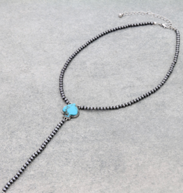 NAVAJO PEARL LARIAT NECKLACE WITH TURQUOISE STONE
