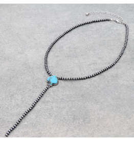 NAVAJO PEARL LARIAT NECKLACE WITH TURQUOISE STONE