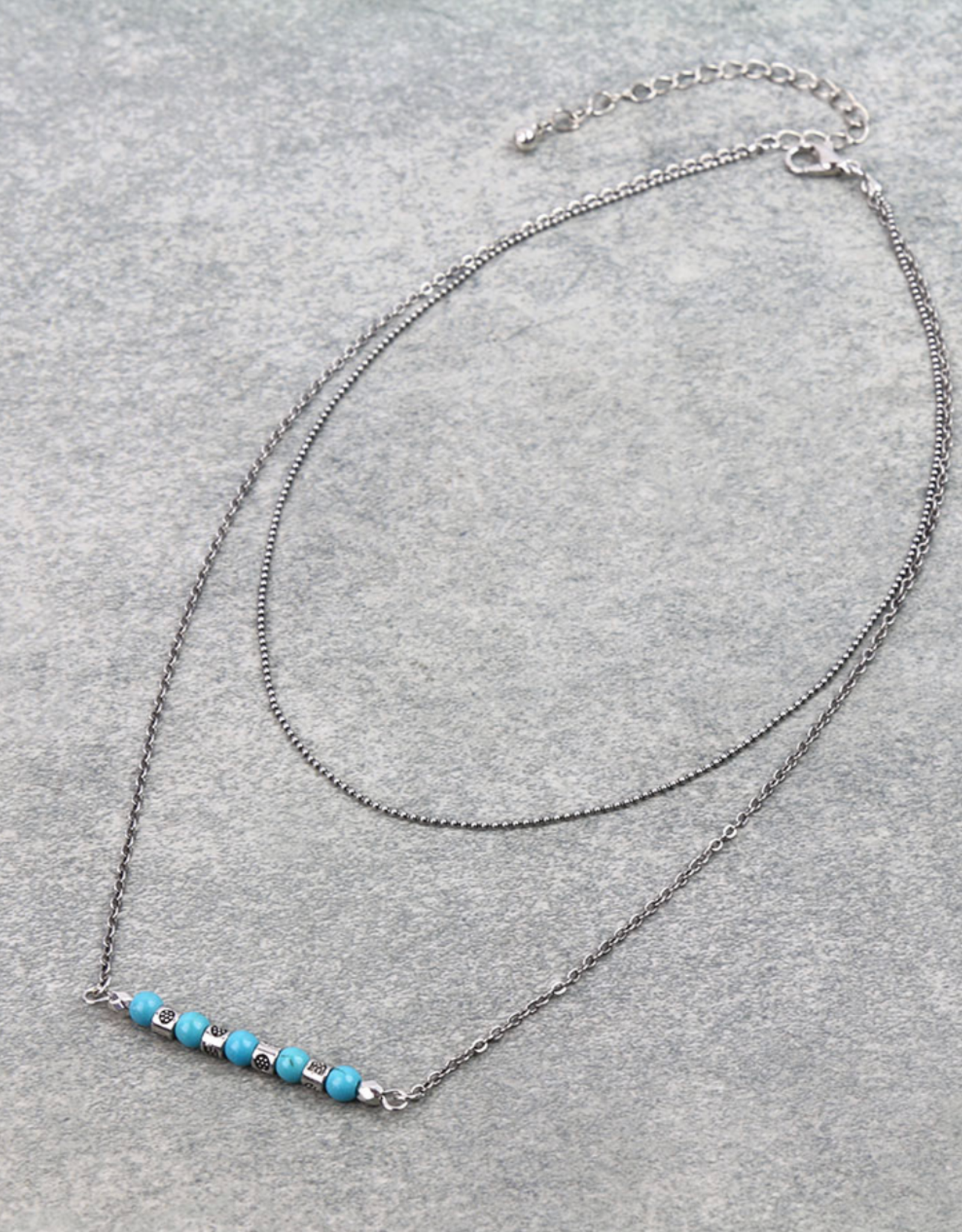2 ROW TURQUOISE BEAD BAR NECKLACE