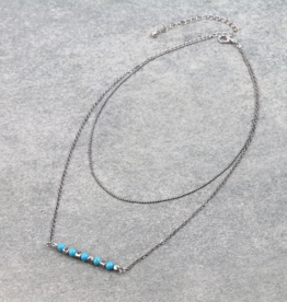 2 ROW TURQUOISE BEAD BAR NECKLACE
