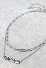 2 ROW BRAIDED BAR SILVER NECKLACE