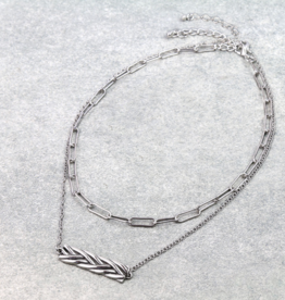 2 ROW BRAIDED BAR SILVER NECKLACE